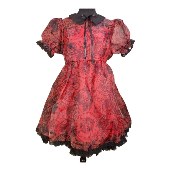 Hot Topic Social Collision NWT Red & Black Organza Babydoll Mini Dress Size M - Picture 3 of 11